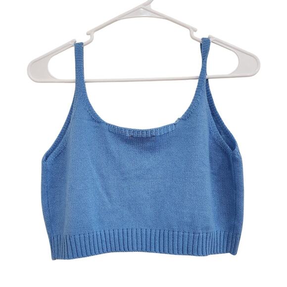 Sugar Thrillz Embroidered Cropped Knit Top Sleeveless Scoop Neck Blue Size Large - Picture 2 of 9
